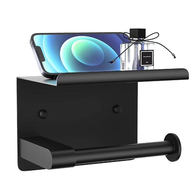 

Metal Toilet Paper Holder Shelf With Tray Bathroom Accessories Kitchen Wall Hanging Punch-Free Toilet Paper Roll Holder
