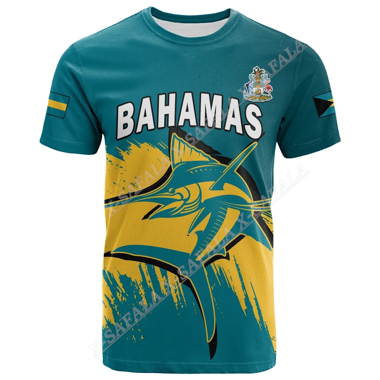 Bahamas Blue Marlin Coat Of Arms 3D Print Mesh Fiber T-Shirt Top Summer Tee Mens Streetwear Short Sleeve Sport Casual Clothing