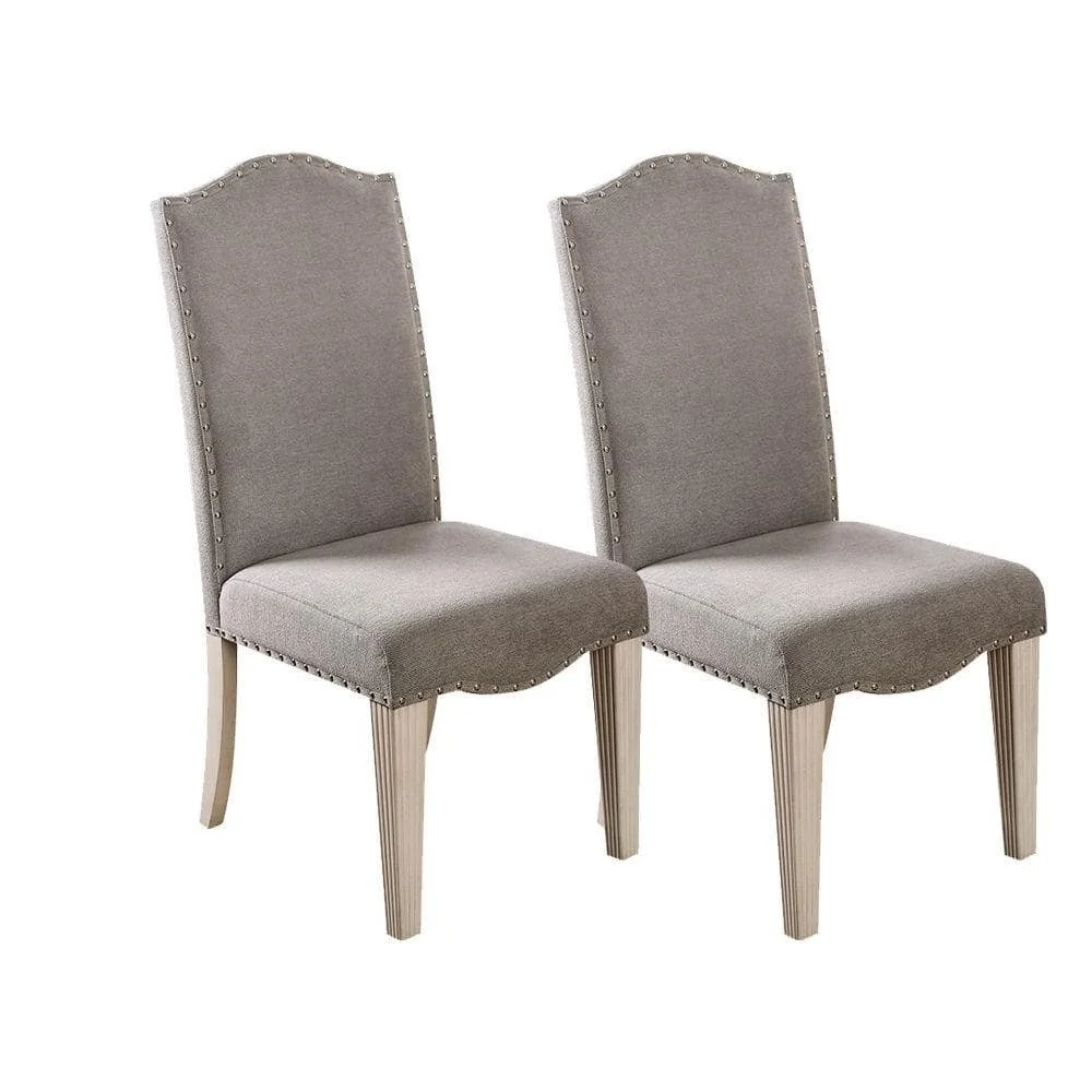 

2pcs Dining Chairs, Antique White Gray Frame Finish Dining Room Furniture Seats, Fabric Upholstered Tufted Chairs for Kitchen