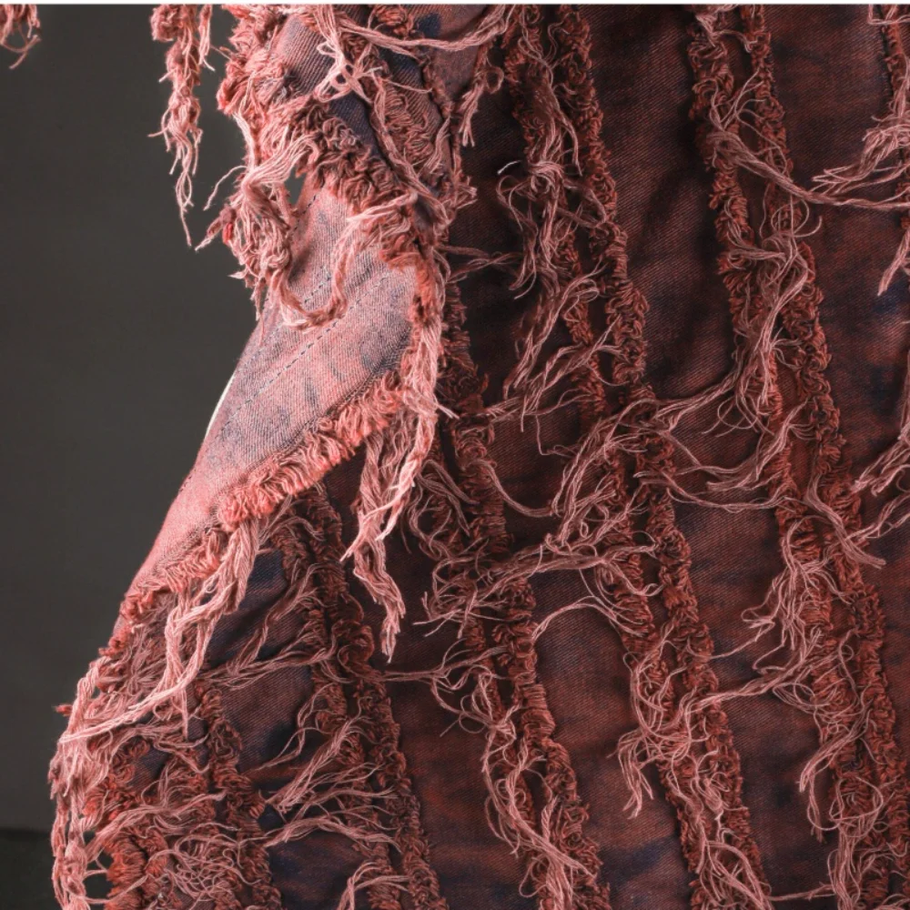 

Джинсовая жаккардовая ткань с черным тай-дай-принтом, с бахромой и полосками, для пошива юбок, пальто и одежды, оптом, на метры, для рукоделия и шитья