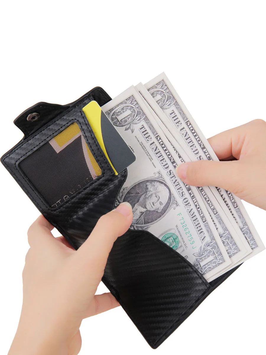 Gebwolf Pop-Up Credit Card Case Crazy Horse Leather Men Wallets RFID Protection Mini Metal Wallet Zipper Coin Pocket