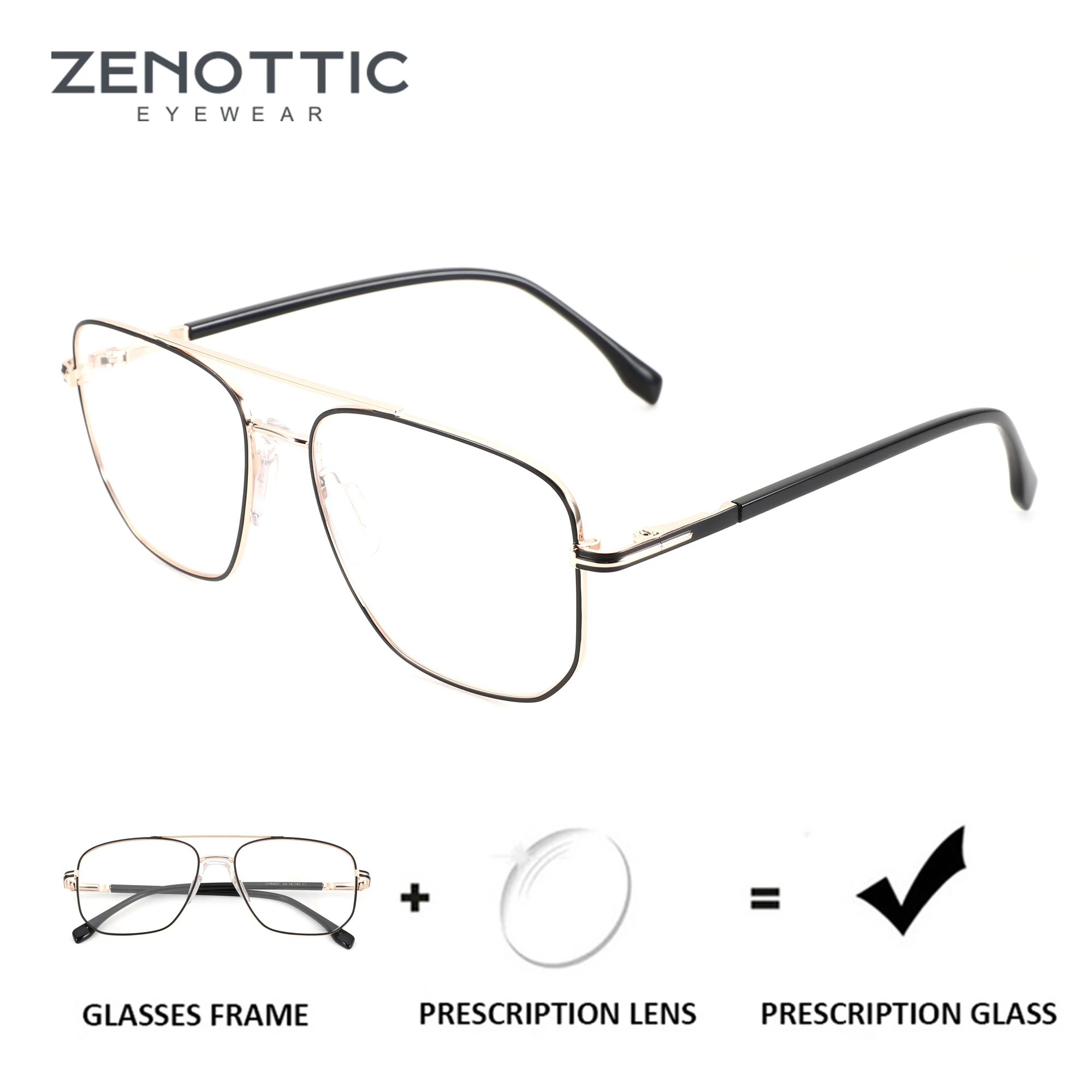 ZENOTTIC Pilot-Brille aus Metall in Größe M für Herren, blaulichtphotochrome, abgestufte Brillengläser, Myopie-Gläser