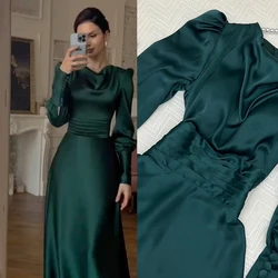 Customized Solid Color Evening Gown Long Sleeve Round Neck A-line Ankle-Length فساتين السهرة 2023 جديده Vintage Prom الحفلات