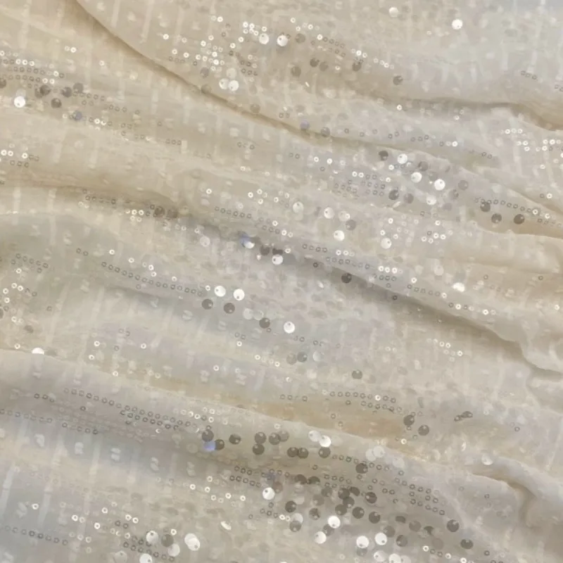 Summer new chiffon jacquard sequin fabric crystal slice fashion short sleeved dress curtain stage design DIY