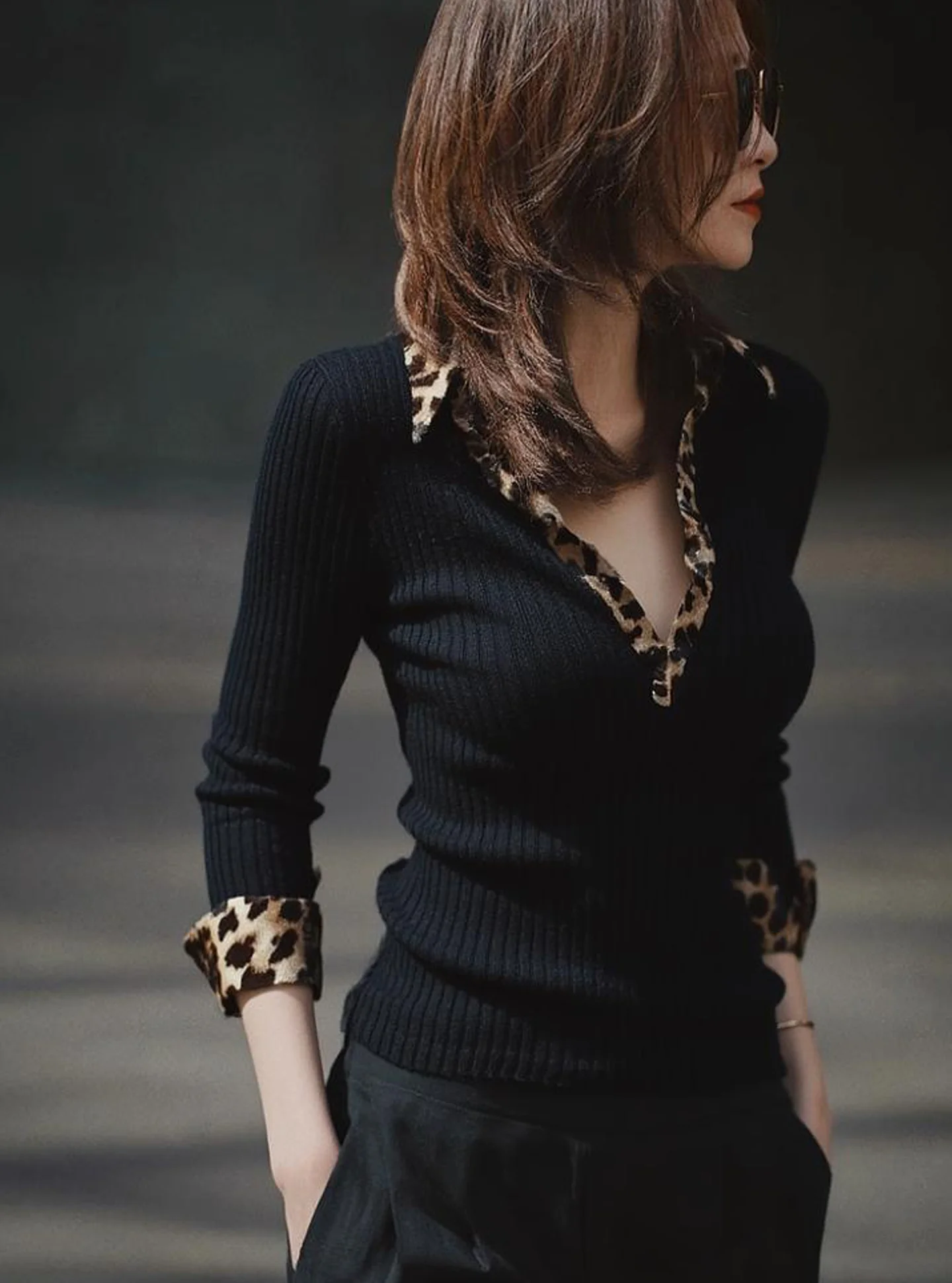 

Soft Lazy Sle Bla Leopard Print Knitted Sweater Spring 2026 Faionable Unique High-End Feeling Comfortable to Wear