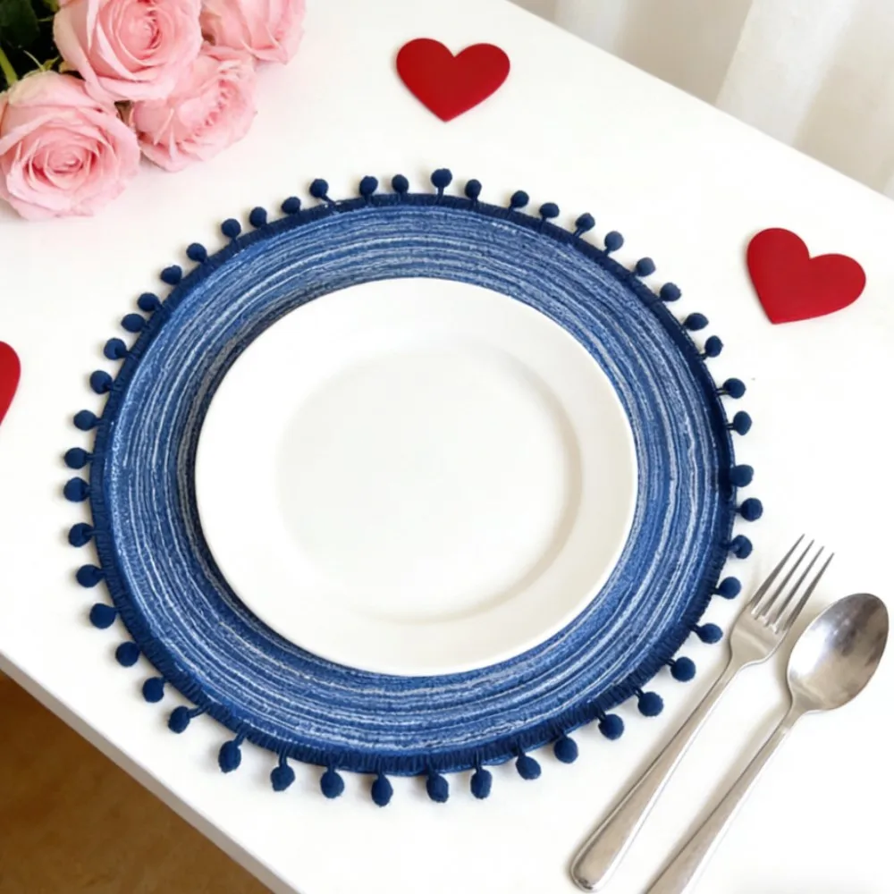 1/6/10 Stück Runde Boho-Tischsets mit Niedlichen Pompons, Geflochtene Platzdeckchen für Küche, Esstisch, Hochzeit und Partydekoration