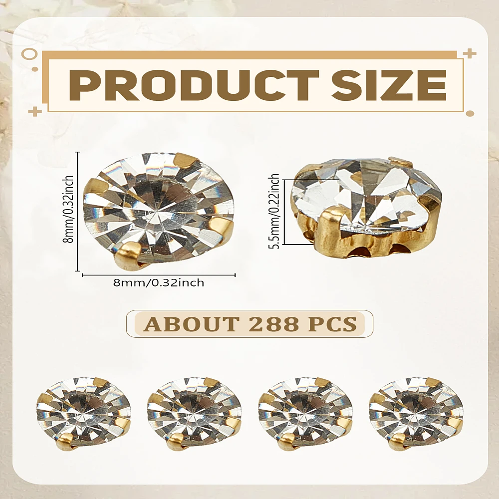 1 Bag Sew on Rhinestone Glass Rhinestone with Iron Prong Settings Garments Accessories Faceted Flat Round 8x8x5.5mm Hole: 1mm