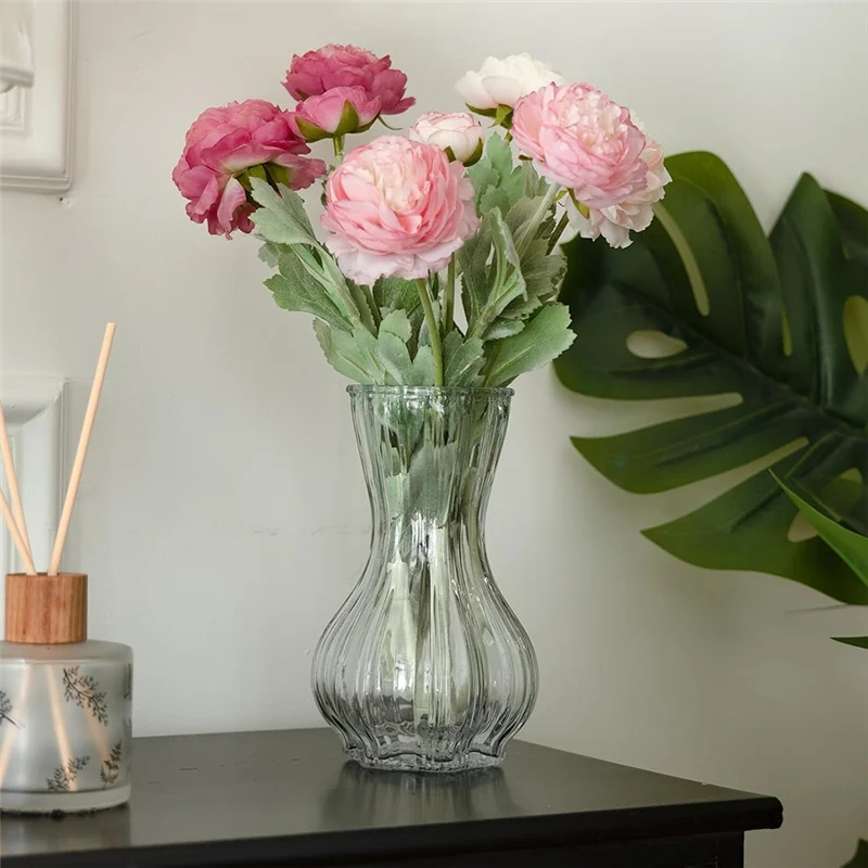 SOFT-Glass Vase Set Of 2 With Ribbed Design For Home Decor , Living Room,Wedding Table Centerpieces Vases For Flowers
