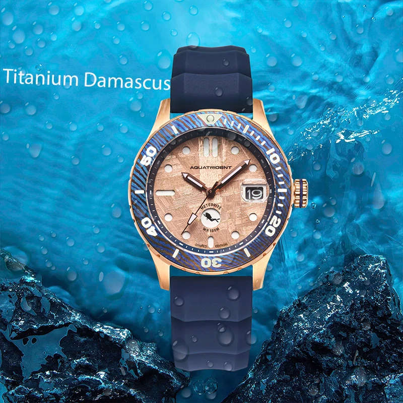 Aquatrident Titanium Damascus 40mm Top Brand Luxury watch  Waterproof Luminous Date Sapphire DamascusNH35 Mechanical Men's Watch