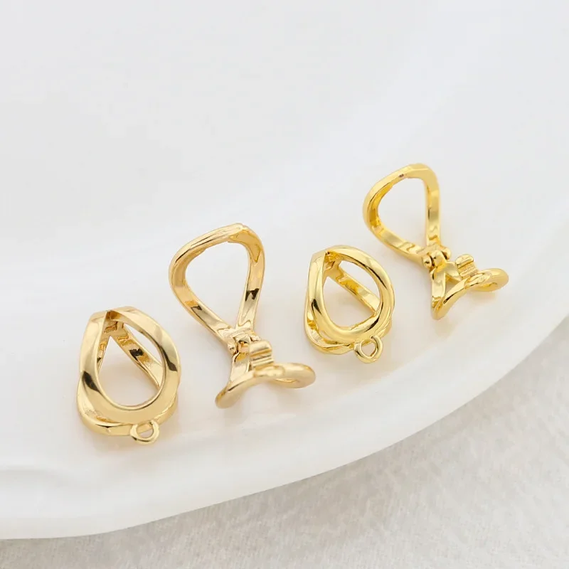 3Pcs Brass Gold Plated  Pearl Enhancer Pendant Bail Clips Clasp Connector For Diy Bracelet Necklace Jewelry Making Accessories