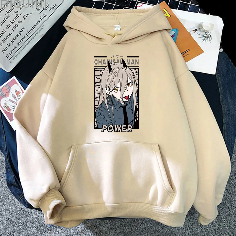 Anime Chainsaw Man Power Kawaii Print Plus Size Hoodie Women Sweatshirts Harajuku Autumn Winter Warm Female Sweatwear Clothing