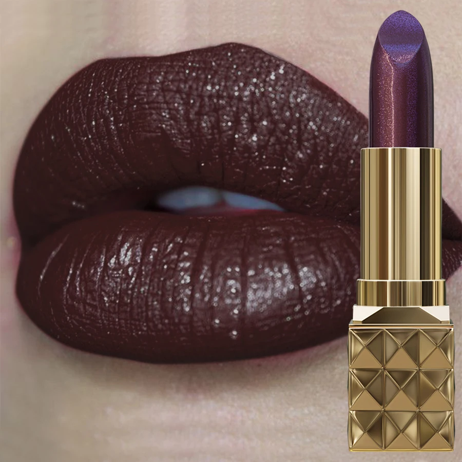 1pc セクシーなグリッター光沢のある赤い口紅真珠光沢のあるリップティント、長期的なリップシニアマットリップメイクアップギフト女性のためのメタリックリップ