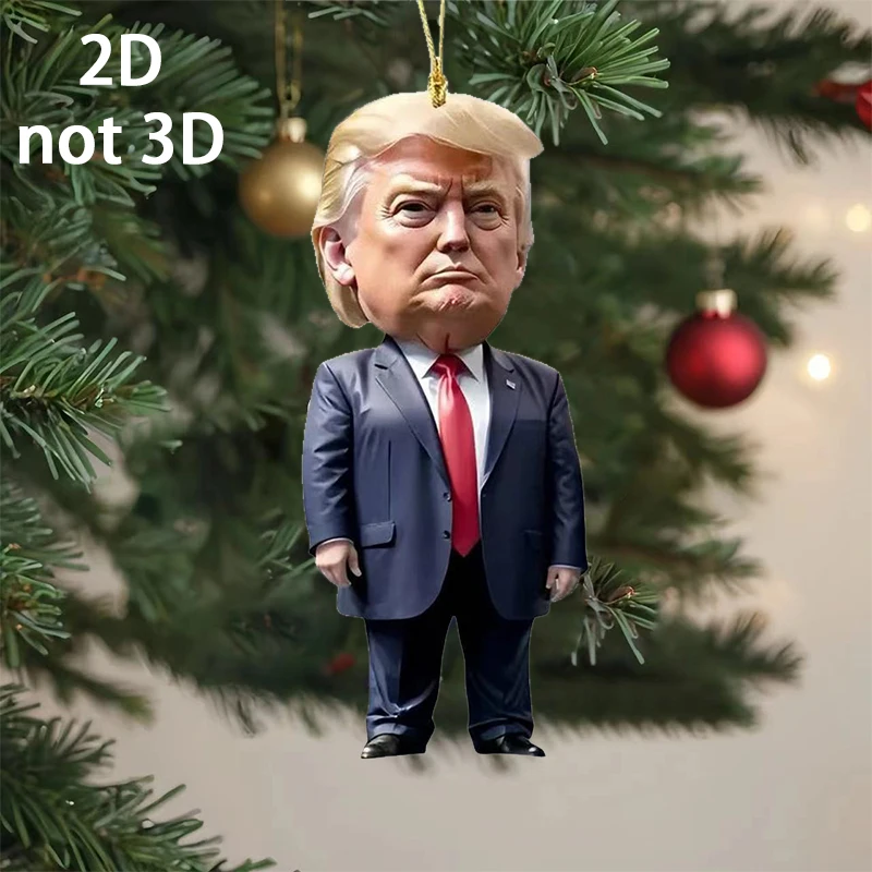 1PC 2D Décor de Noël en acrylique inspiré des Trumps, ornement pour voiture et arbre, cadeau de vacances parfait