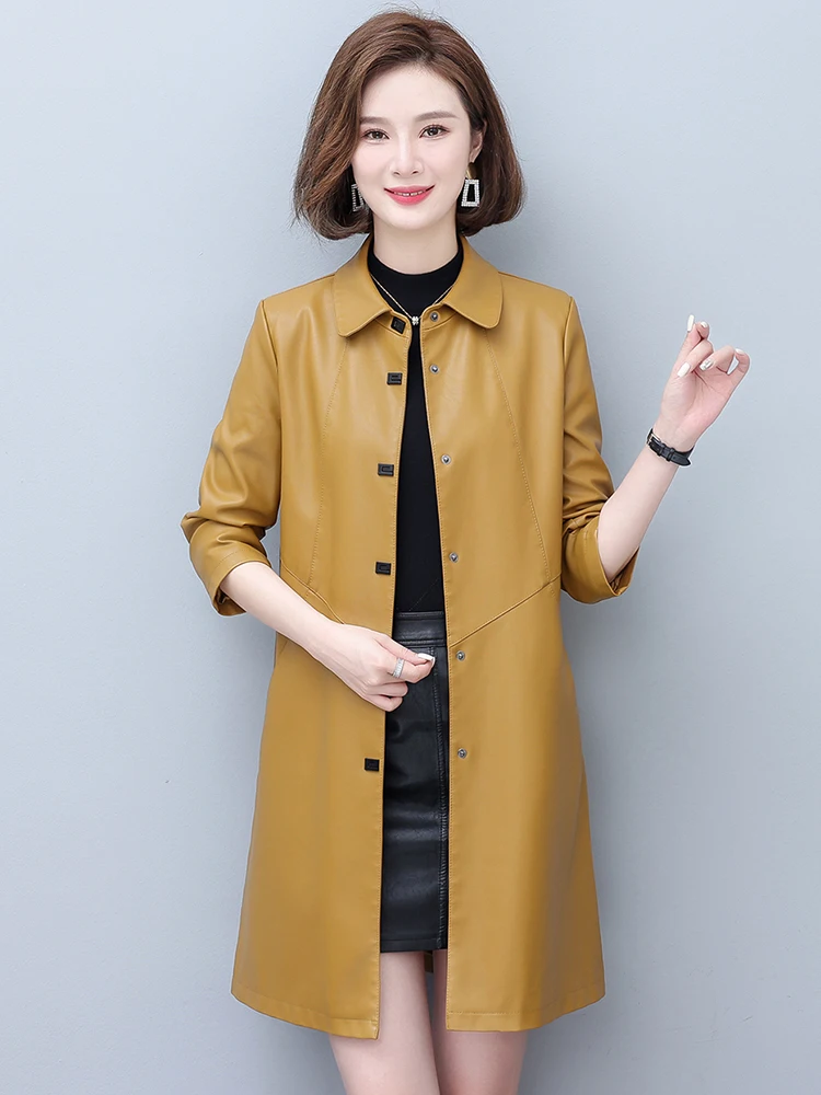 Casaco Feminino de Couro Legítimo de Ovelha, Comprimento Médio, Ajuste Slim, Estilo Coreano, Coleção Outono 2025, Elegante e Versátil, Corta-Vento de Couro S...