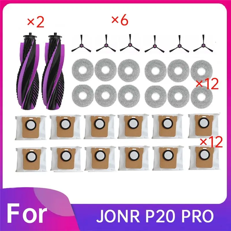 B80B 32 Pcs For JONR P20 PRO Vacuum Cleaner Replacement Spare Parts Roller Side Brush Mop Pad Dust Bag