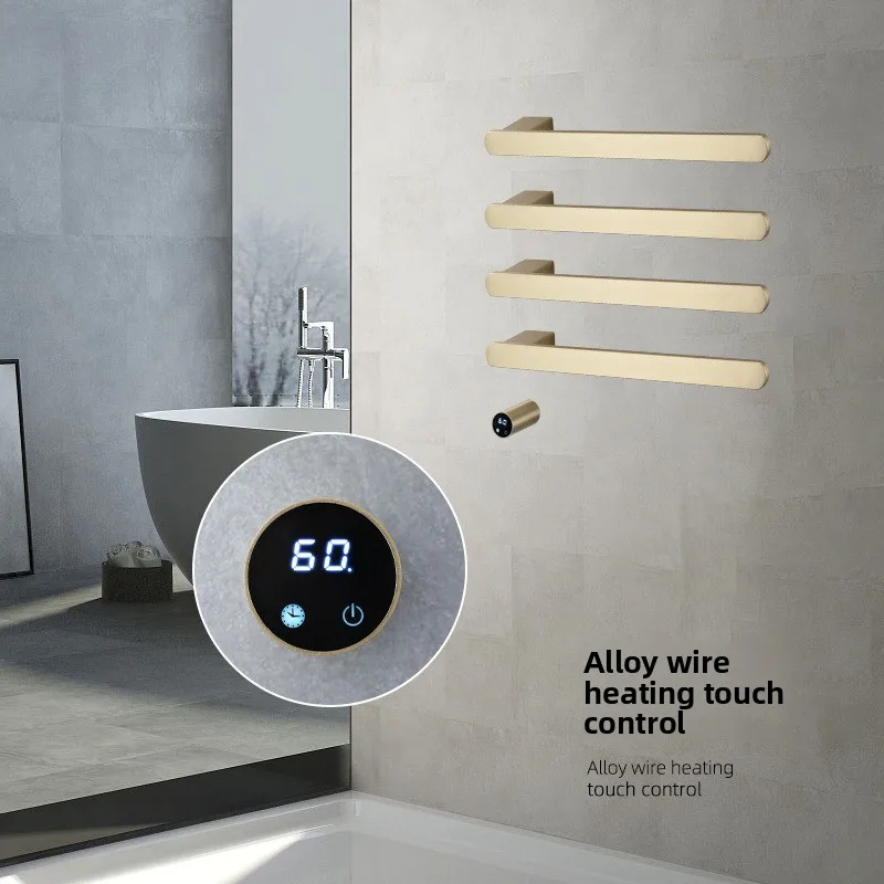 Inteligentny, wbudowany elektryczny podgrzewacz do ręczników, złoty, montowany na ścianie, suszarka do ręczników.