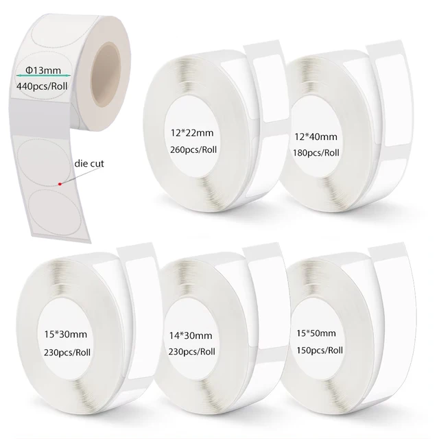 12 * 40 mm 15 * 30 mm 15 * 50 mm Biały papier do etykiet P12 P15 Phomemo D30 Q30 Drukarka termiczna Wodoodporna samoprzylepna rolka naklejek
