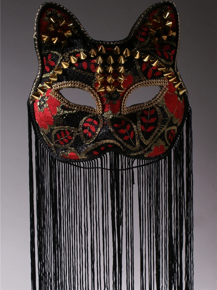 Mask PVC Red Black Chinese Style Three-Dimensional Yarn Tassel Headdress Exquisite Fashion Singing Stage Adult Performance Props