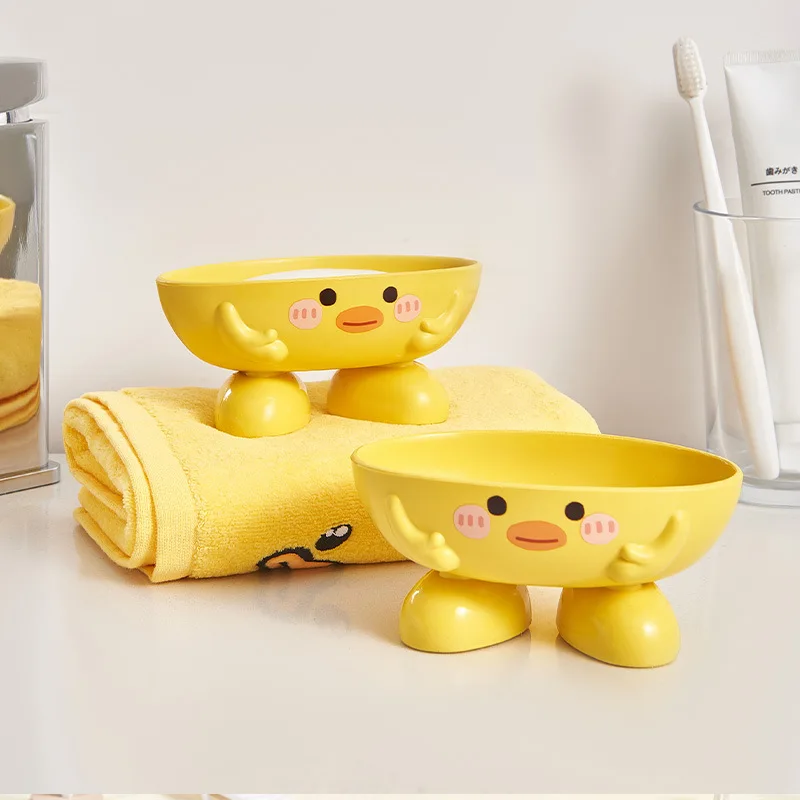 1PCS Little yellow duck soap box bathroom shelf cartoon thickened plastic drain soap box household creative soap holder