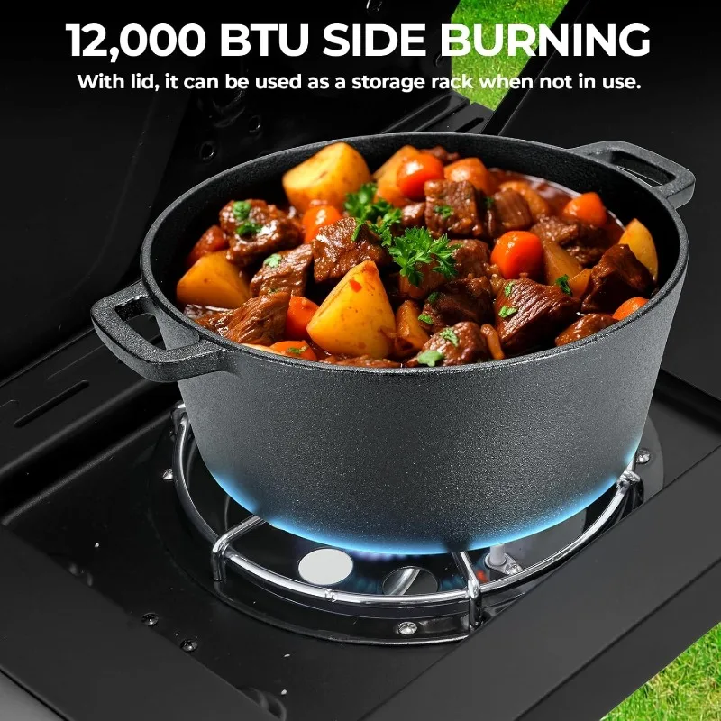 شواية غاز البروبان الخارجية ذات 4 شوايات، مخرج 40000 وحدة حرارية بريطانية من الفولاذ المقاوم للصدأ مع موقد جانبي 12000 وحدة حرارية بريطانية ومقياس حرارة و