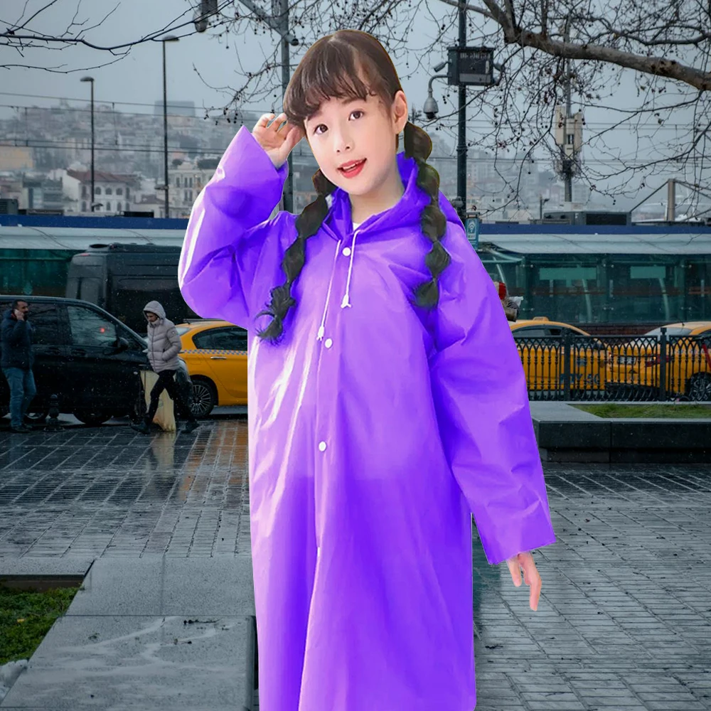 Solid Color Kids Raincoat Outdoor Waterproof Children Rain Poncho EVA Hoodie Rainwear Student Rain Coat Folding Kids Rain Coat