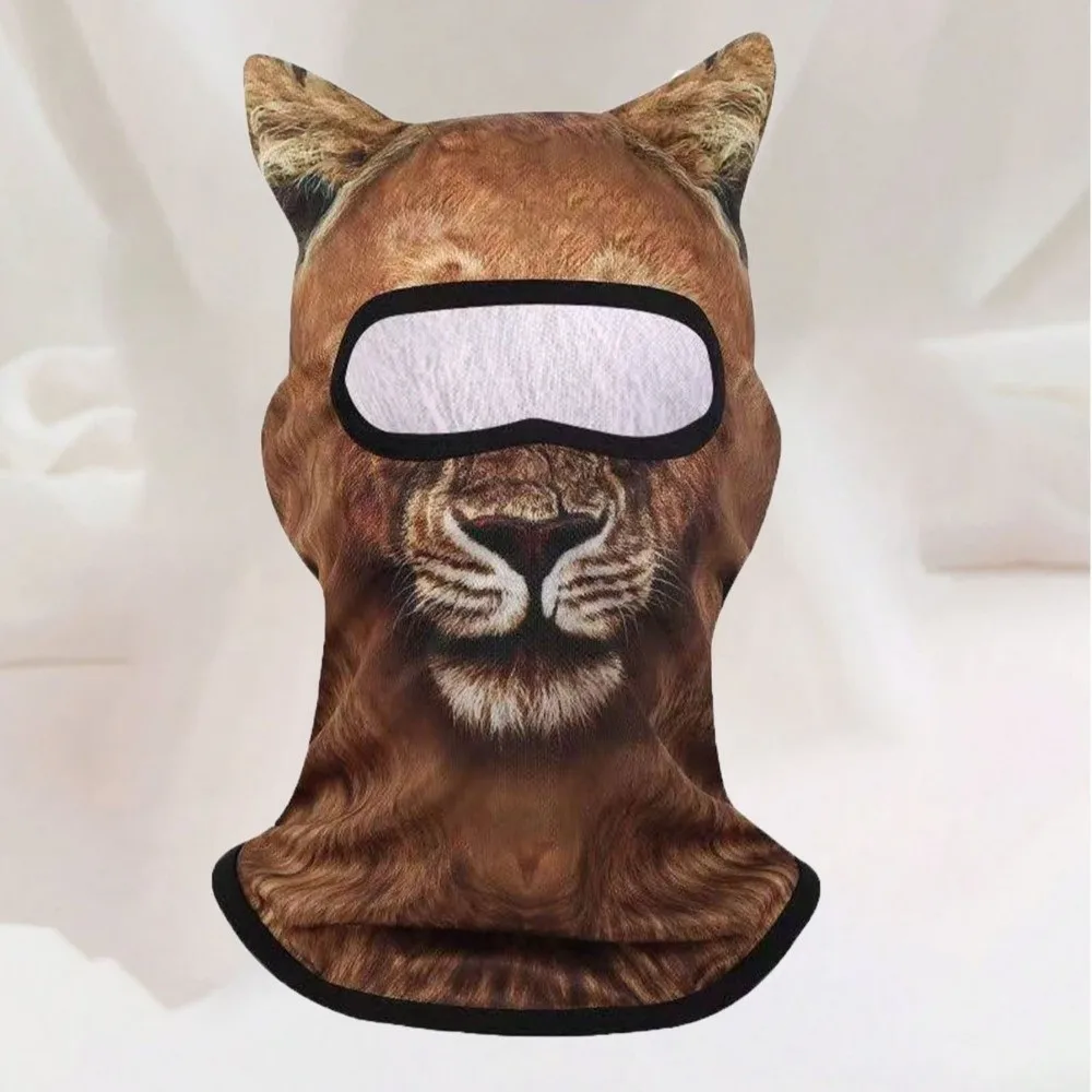 3D Animal Print Balaclava Mask Ice Silk Windproof Design Full Face Mask Full Coverage Breathable Fabric Sun Protection Mask