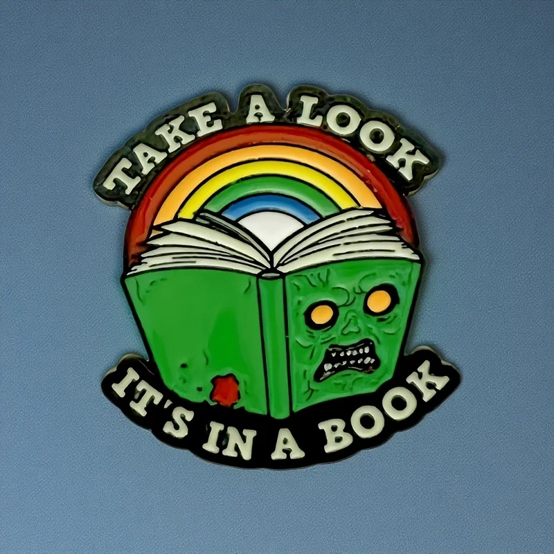 Punk Halloween Green Angry Book & Rainbow Enamel Pin - ''TAKE A LOOK,IT'S IN A BOOK'' Badge - Spooky Goth Brooch for Clothes