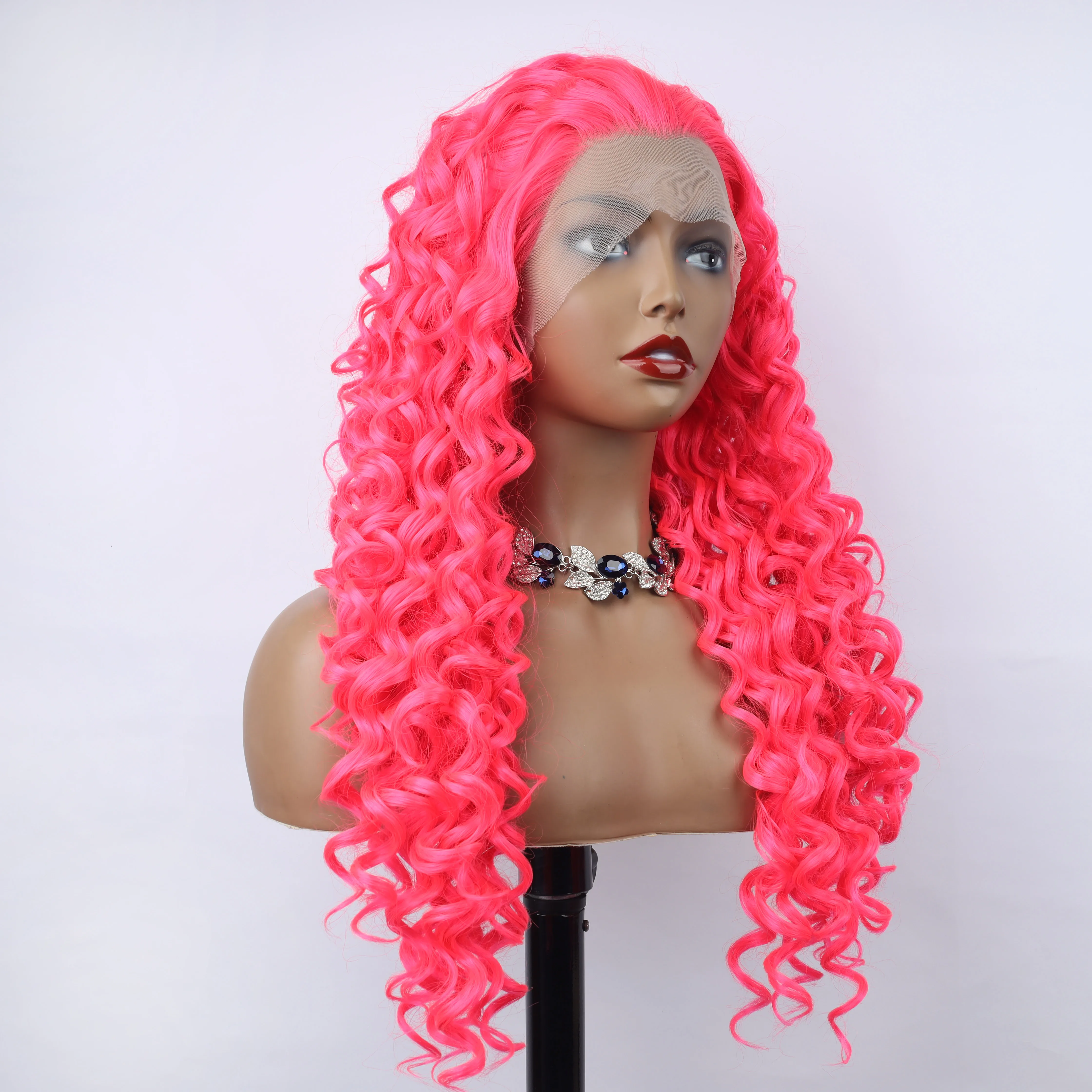 oley Fashion Curly Wig Synthetic Lace Front Wigs Pink Female Lace Wig 13X3 For Black Women Cosplay Hair Daily Use