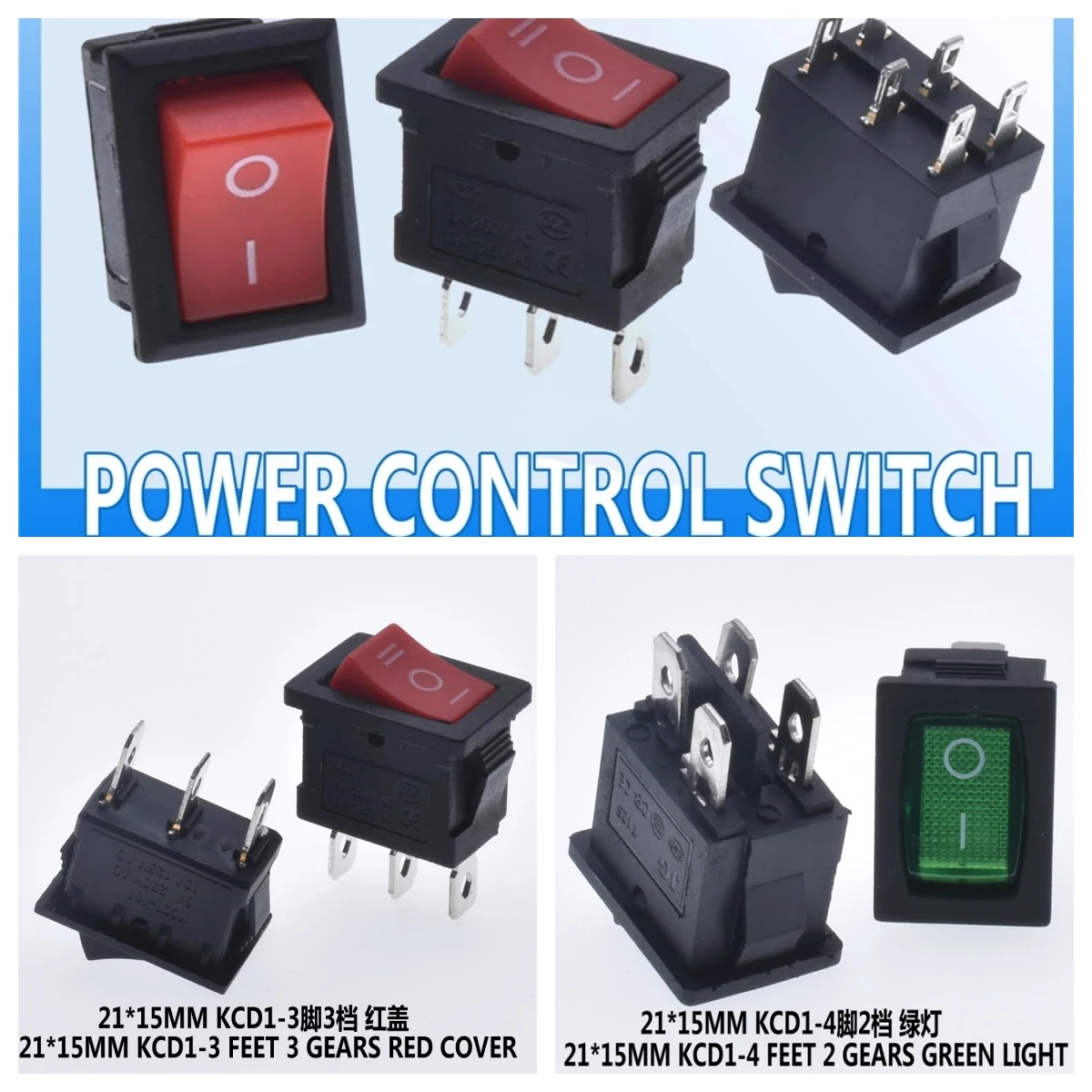 5PCS,6A/10A 250V 125V Current,ON/OFF,Special for Eelding Machine,KCD1 15mm*21mm,Sterling ,With light,Rocker Power Button Switch