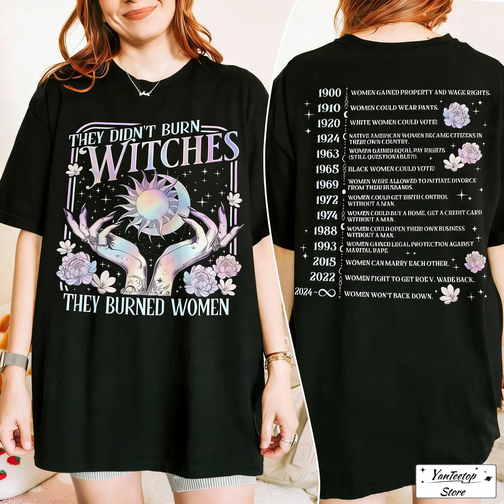 Camiseta de algodón para mujer, camisa de bruja feminista, Tops cortos de manga corta a la moda, They Didn't Burn Witches They Burned