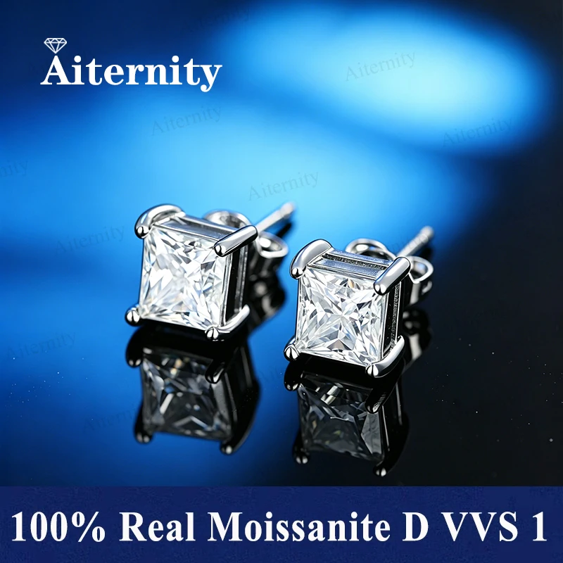 Square Cut Moissanite Earrings with GRA Certificate, Party and Wedding Studs 925 Silver Women's Jewelry Gift