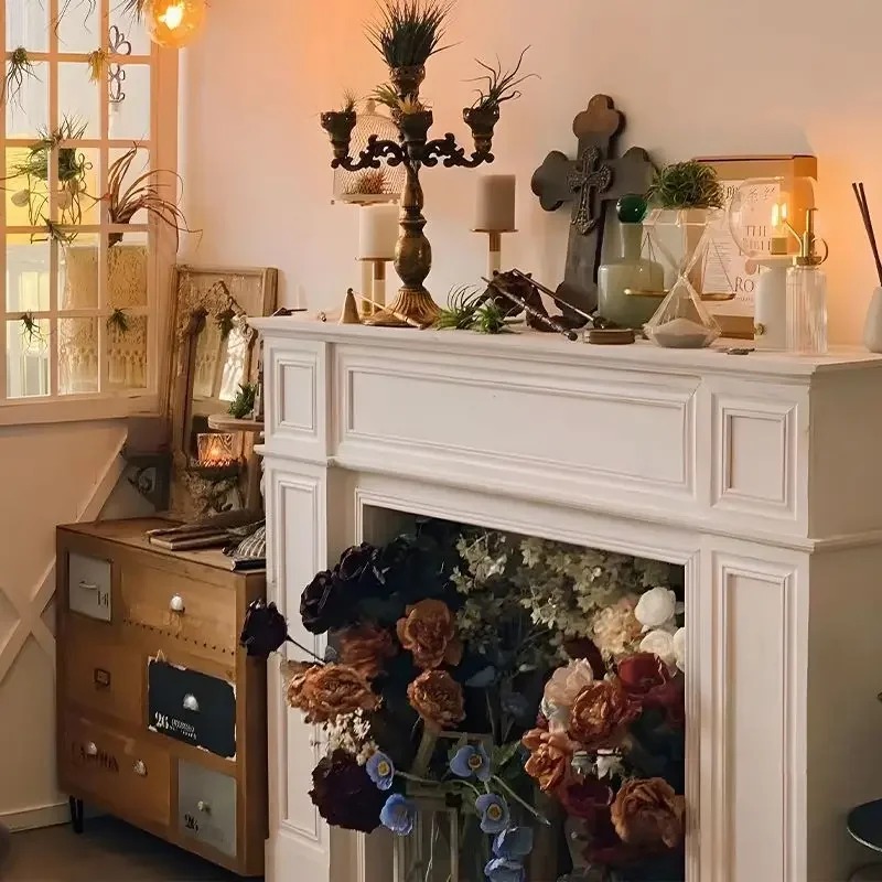 American retro fireplace rack simple old log color decorative cabinet living room entrance French white cabinet European bed
