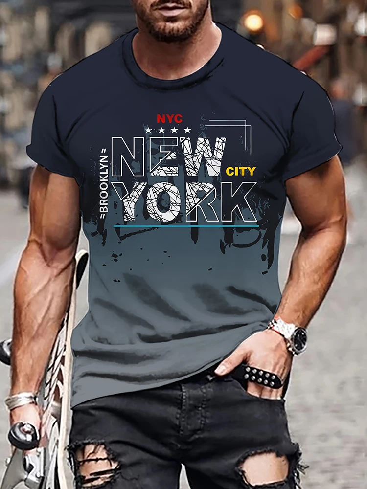 

3D New York Printed Men's Fashion Short-Sleeved Shirt Urban Street Men's Casual T-Shirt Outdoor Sports Men's Fitness T-Shirt