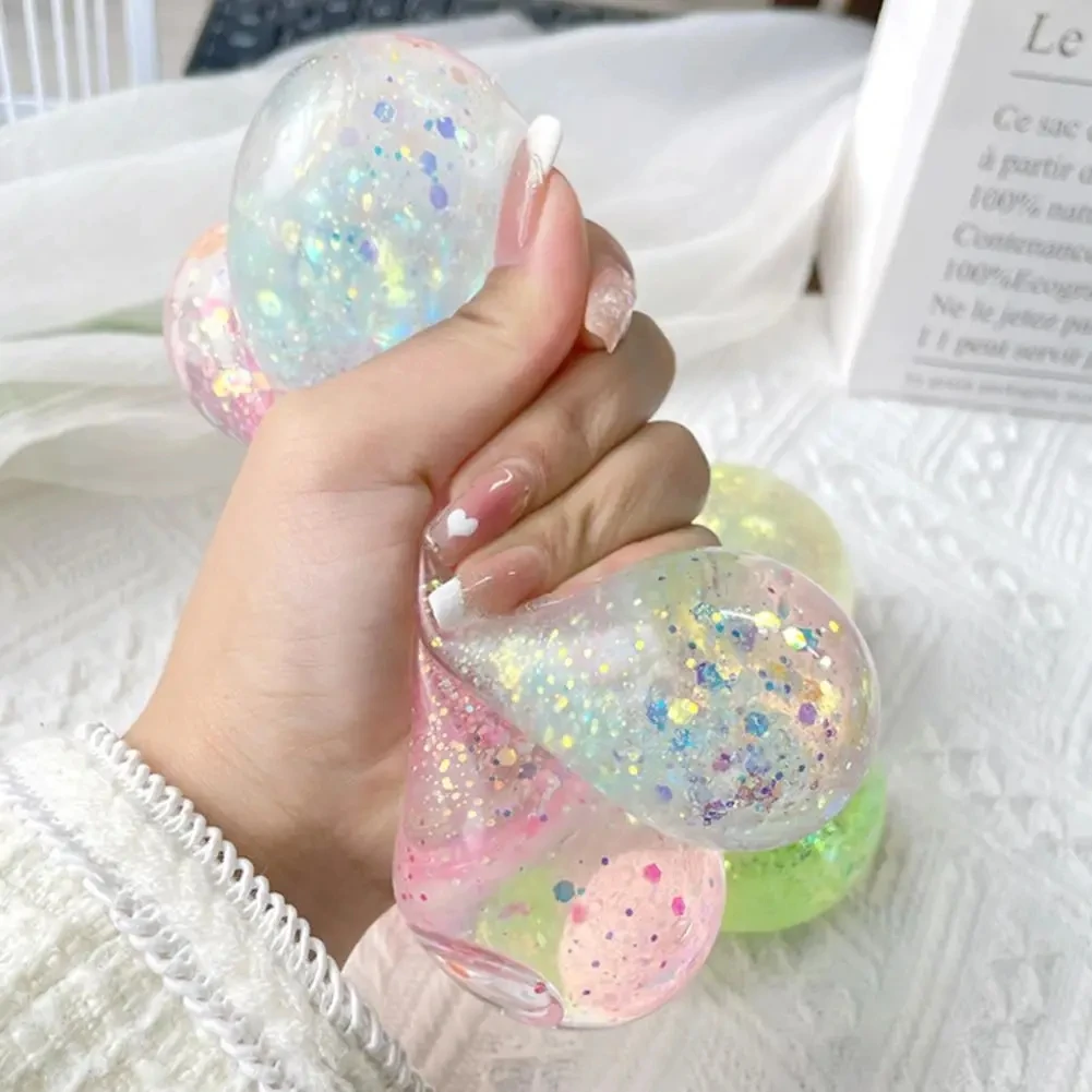 Anti-stress Ball Soft TPR Slow Rebound Sequins Maltose Ball Pinch Toy Stress Relief Elastic Squeezing Colored Ball Decompression