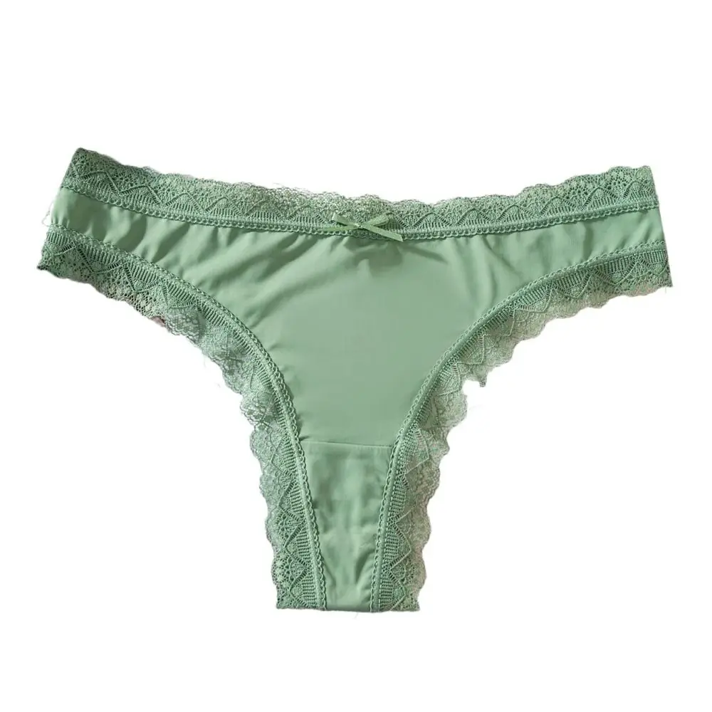 

Sweet Seamless Ice Silk Panties Cotton Crotch Thong Lace Bow Briefs Underpants Underwear Women's Summer Panties Lady