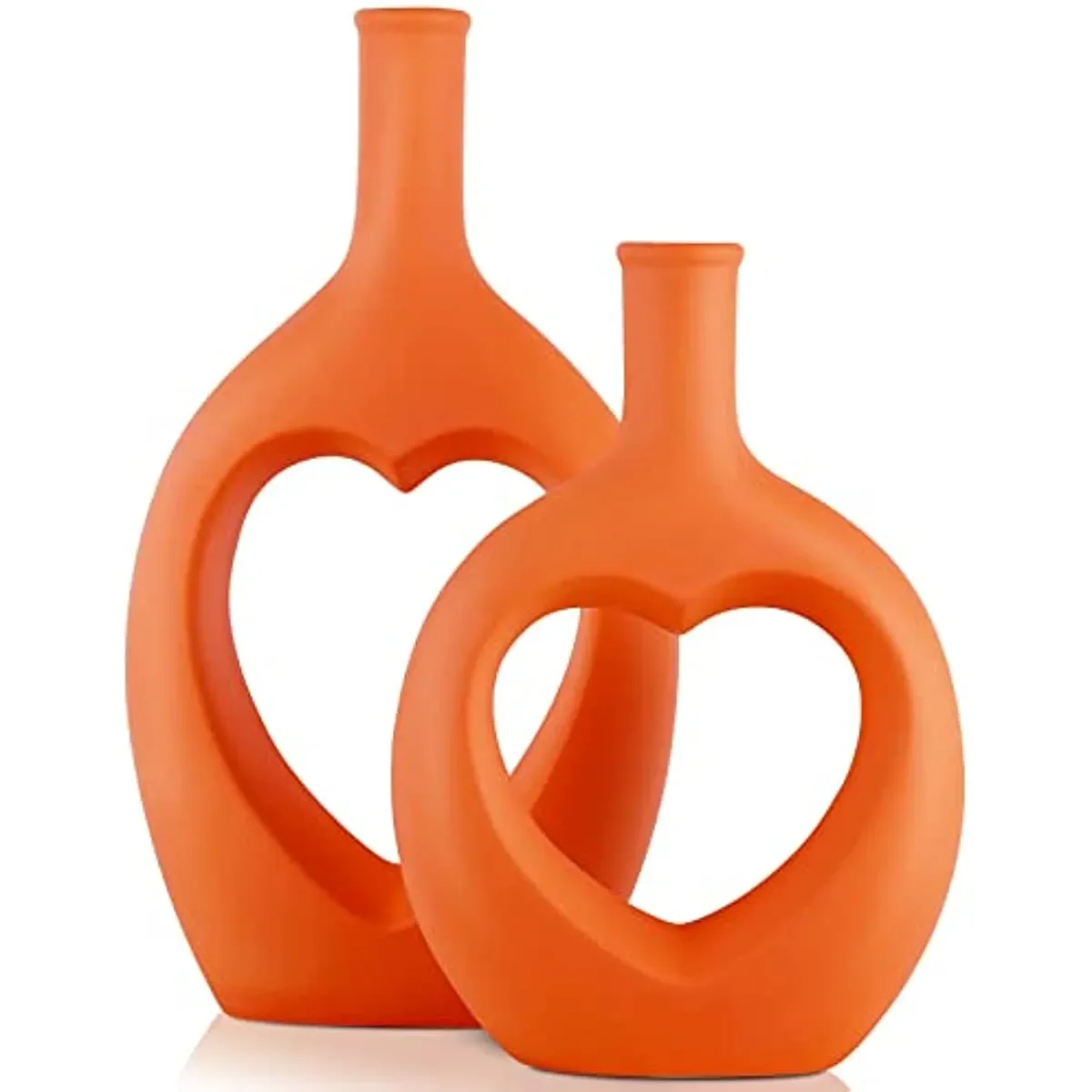 Ceramic Vase Set of 2 Orange Heart Shaped Vases for Decor Hollow Ceramic Vases for Home Decor Modern Farmhouse Decor Accents