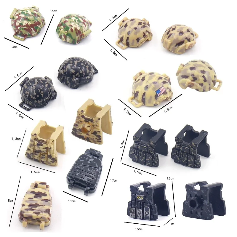 

MOC SWAT Military US Special Forces Soldier Camouflage Helmet Vest Mini Action Figures Accessory Army Building Block Brick Toys
