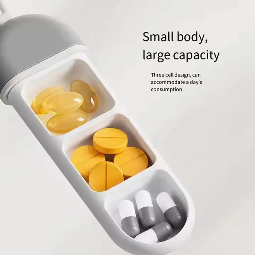 Draagbare medicijndoos voor thuis, drie compartimenten, geschikt om mee te nemen, mini-medicijndoos voor reispillendoosje