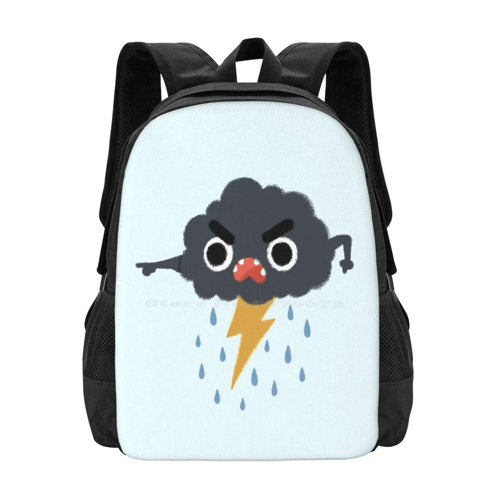 Grumpy Cloud 3D Print Design Backpack Student Bag Digistickie Rain Cloud Thundercloud Thunderstorm Lightning Stormy Mad Anger