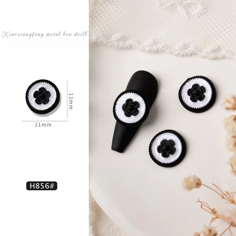 10Pcs Camellia Bow Alloy Nail Charms Japanese Style Black Metal Rhinestone Ornaments DIY Nail Art Manicure Decor Set view 6