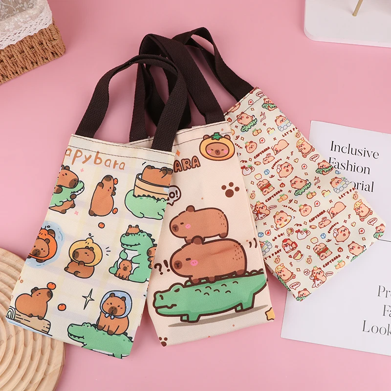 Cartoon Capybara Canvas Handbag Commuting Daily Tote Bag Portable Makeup Lipstick Bag Coin Purse Kid's Cup Bag Umbrella Bag