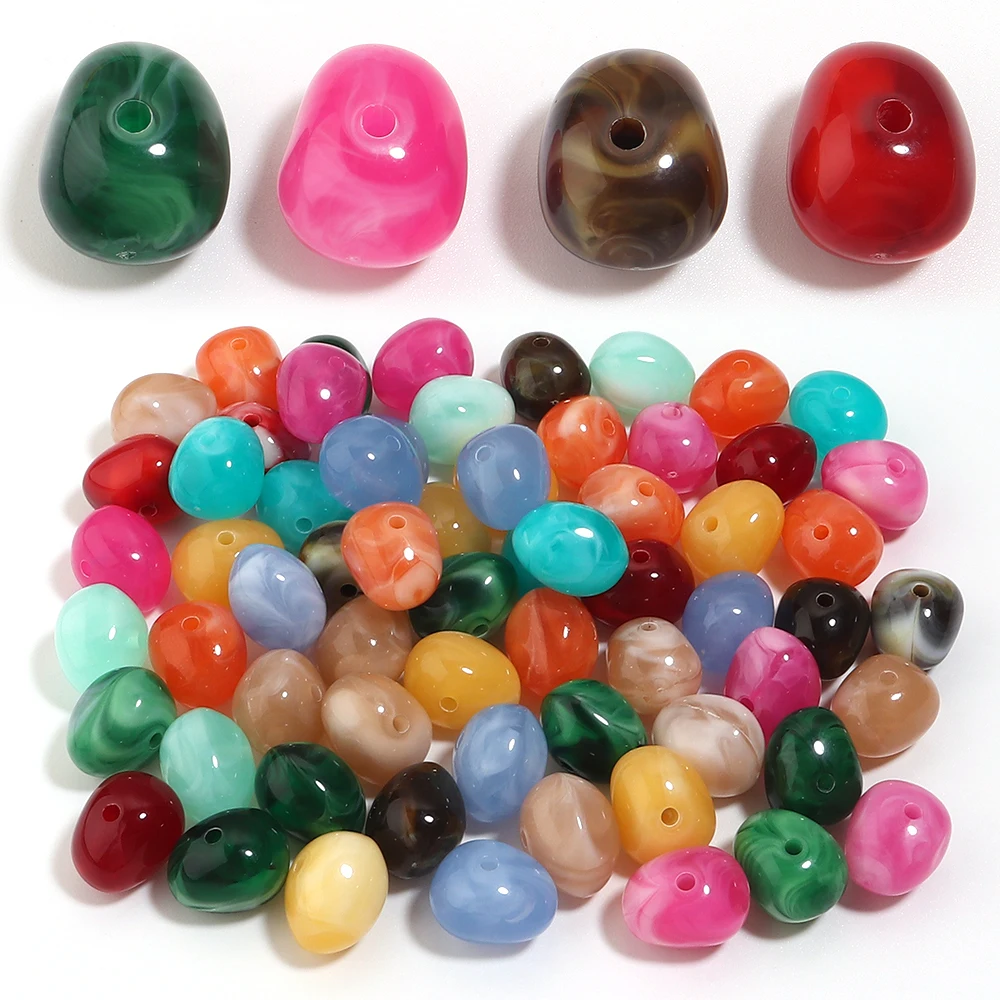 20pcs/lot 13x16.5mm Irregular Oval Acrylic Beads Big Hole Marbled Loose Spacer Beads For Bracelet Jewelry Handcraft DIY Supplies
