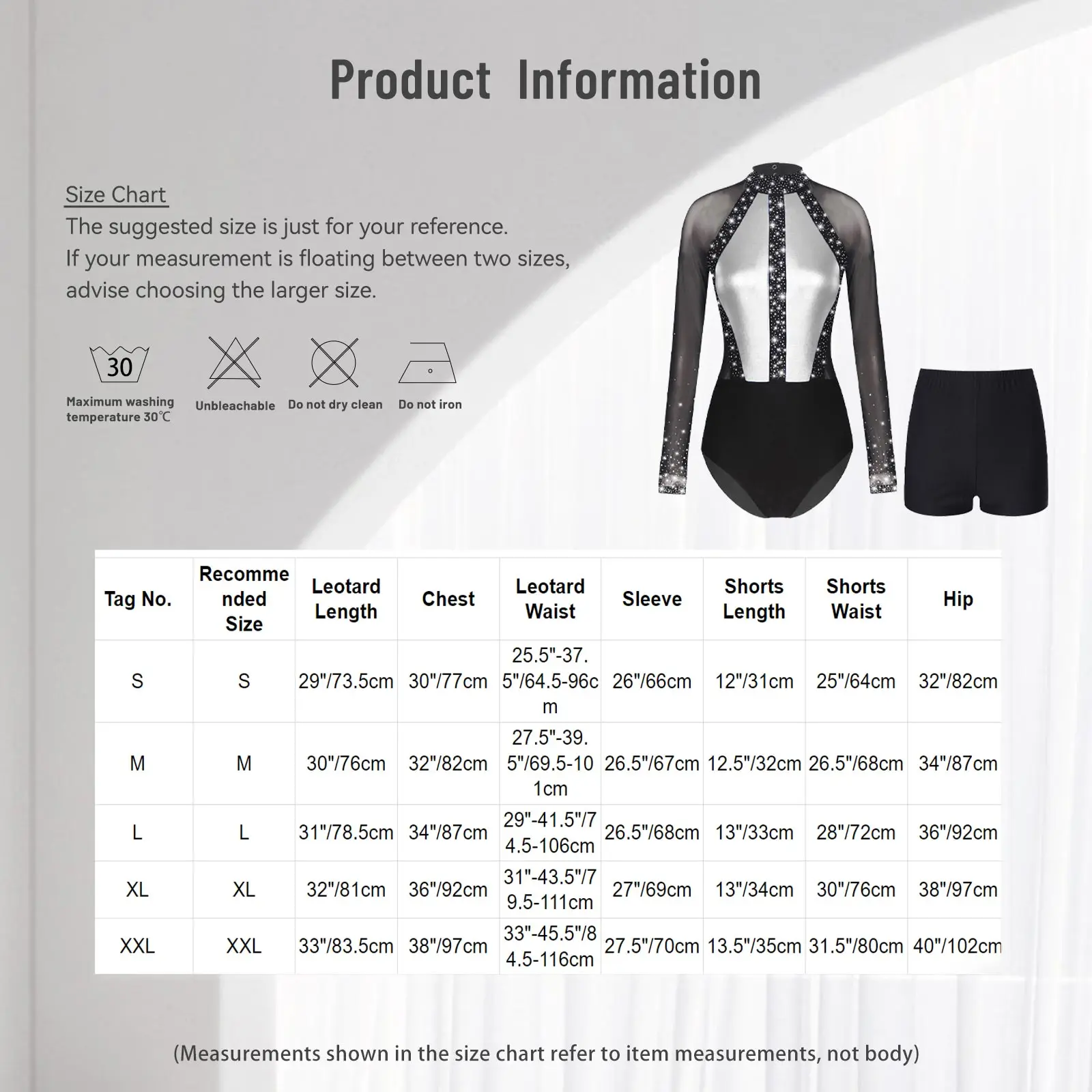 Women Figure Skating Leotard Set Long Sleeve Rhinestones Sheer Mesh Bodysuit with Shorts for Gymnastics Ballet Dance Acrobatics