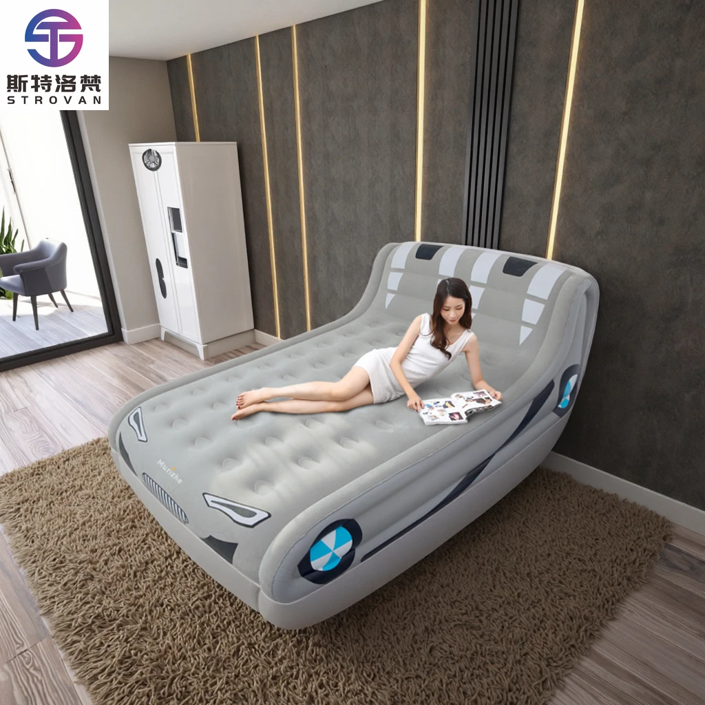 

STLF WJW Inflatable Air Mattress with Backrest - Automatic Pump for Indoor/Outdoor Use, Single/Double Size, Portable Camping Bed