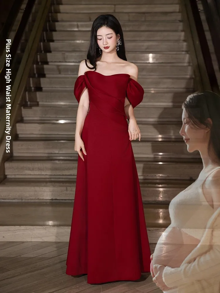 

Wedding Dr One oulder Satin Red Skirt Bridal Gown Materni Dr Cover Belly plus Size Ele Long Dr for Par