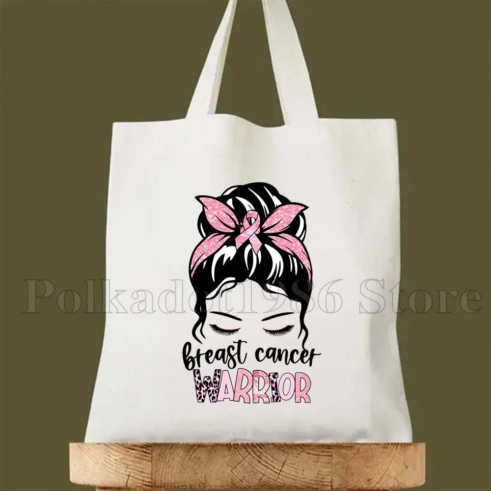 여성 유방암 핑크 리본 인식 캔버스 숄더 토트 백 하라주쿠 핸드백 에코 쇼퍼 재사용 가능한 접이식 쇼핑백