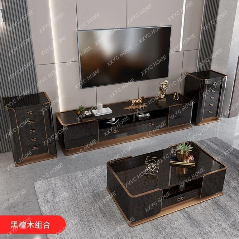 MEbony wood grain piano paint coffee table TV cabinet villa model room marble floor cabinet light luxury style