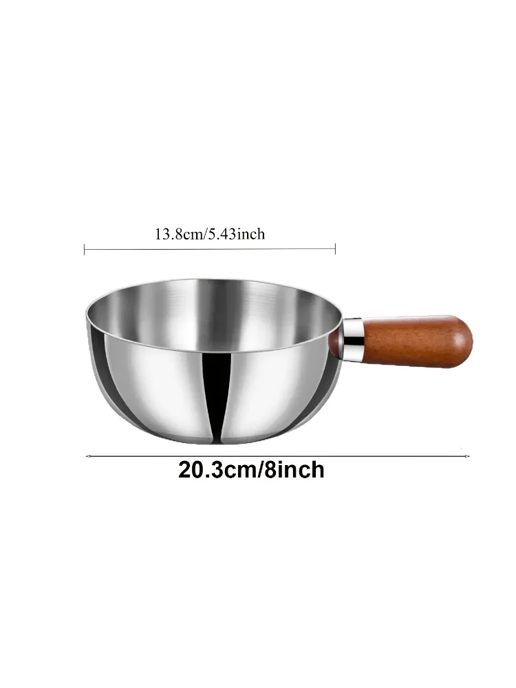 1pc Stainless Steel Pot with Heat-Resistant Wooden Handle - Induction Compatible, Non-Slip Base, Even Heat Distribution Milk Pot