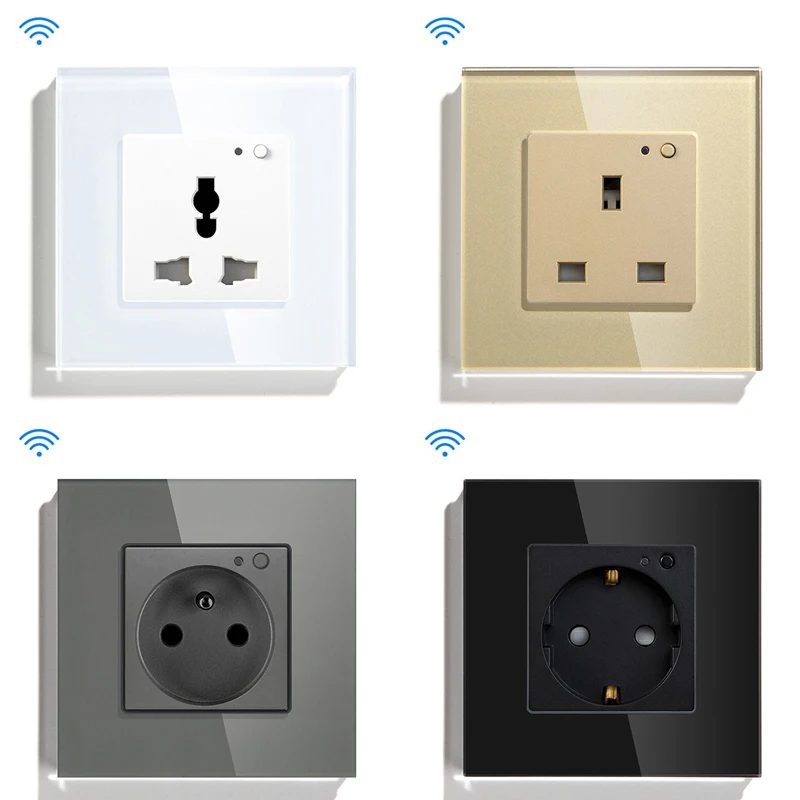 Zigbee French 16A Eu Standard Graffiti WIFI Smart App Voice Control Wall Socket 86 Type  Glass Remote Control Conjoined Socket