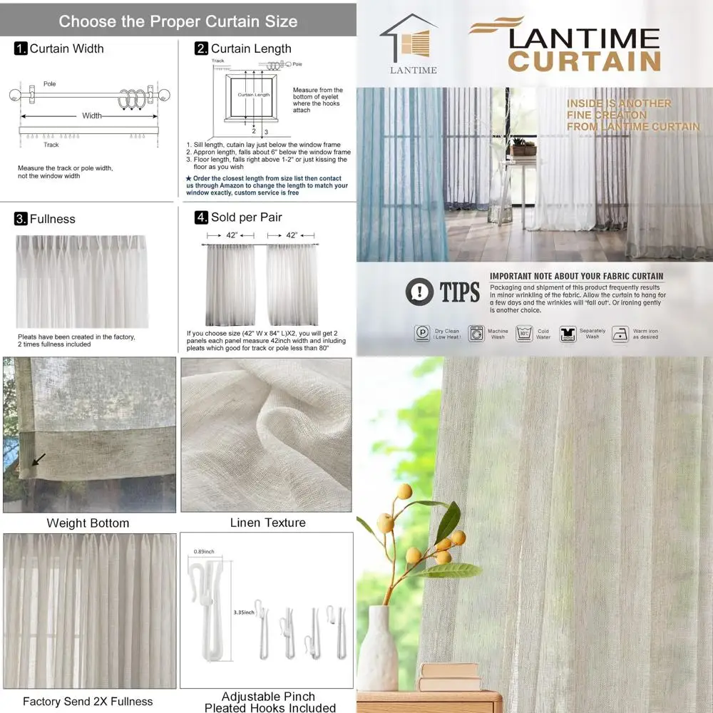 

Двухслойные плиссированные шторы из искусственного льна, 42 x 84, комплект из 2 штук, цвет кэмел